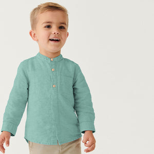 Green Grandad Collar Linen Mix Shirt (3mths-5-6yrs)