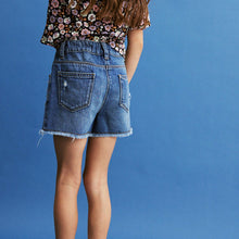 Load image into Gallery viewer, Mid Blue 100% Cotton Frayed Edge Distressed Shorts (3-12yrs)
