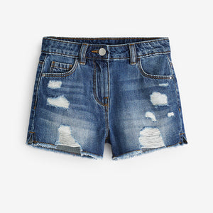 Mid Blue 100% Cotton Frayed Edge Distressed Shorts (3-12yrs)