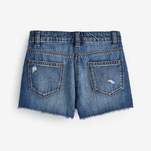 Mid Blue 100% Cotton Frayed Edge Distressed Shorts (3-12yrs)