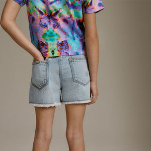 Mid Blue Rainbow Frayed Edge Distressed Shorts (3-12yrs)