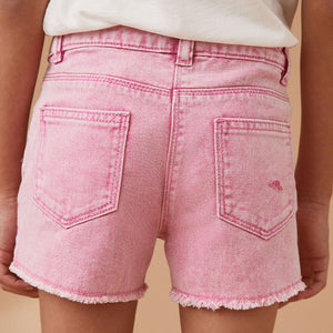 Pink 100% Cotton Frayed Edge Distressed Shorts (3-12yrs)