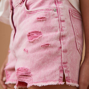 Pink 100% Cotton Frayed Edge Distressed Shorts (3-12yrs)