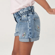 Load image into Gallery viewer, Mid Blue Floral Embroidery Denim Shorts (3-12yrs)
