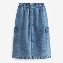 Load image into Gallery viewer, Mid Blue Midi Cargo Denim Skirt (3-12yrs)
