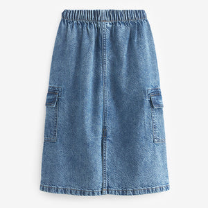 Mid Blue Midi Cargo Denim Skirt (3-12yrs)