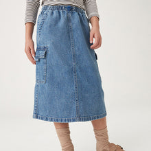 Load image into Gallery viewer, Mid Blue Midi Cargo Denim Skirt (3-12yrs)
