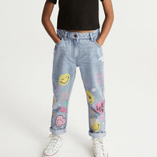 Load image into Gallery viewer, Mid Blue Denim Mom 100% Cotton Smiley World Jeans (3-12yrs)
