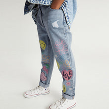 Load image into Gallery viewer, Mid Blue Denim Mom 100% Cotton Smiley World Jeans (3-12yrs)
