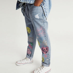 Mid Blue Denim Mom 100% Cotton Smiley World Jeans (3-12yrs)