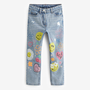 Mid Blue Denim Mom 100% Cotton Smiley World Jeans (3-12yrs)