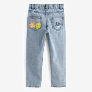 Mid Blue Denim Mom 100% Cotton Smiley World Jeans (3-12yrs)