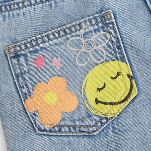 Mid Blue Denim Mom 100% Cotton Smiley World Jeans (3-12yrs)