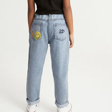 Load image into Gallery viewer, Mid Blue Denim Mom 100% Cotton Smiley World Jeans (3-12yrs)
