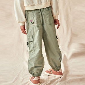 Khaki Green Embellished Parachute Cargo Trousers (3-12yrs)