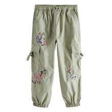 Load image into Gallery viewer, Khaki Green Embellished Parachute Cargo Trousers (3-12yrs)
