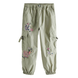 Khaki Green Embellished Parachute Cargo Trousers (3-12yrs)