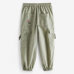 Khaki Green Embellished Parachute Cargo Trousers (3-12yrs)