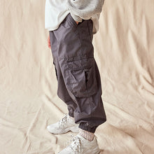 Load image into Gallery viewer, Charcoal Grey 100% Cotton Parachute Cargo Trousers (3-12yrs)
