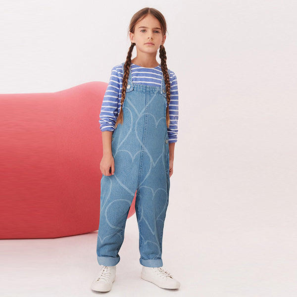 Mid Blue Denim Heart Dungaree (3-12yrs)