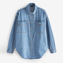 Load image into Gallery viewer, Mid Blue Oversized Denim Shirt
