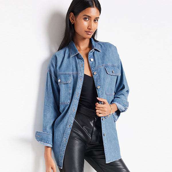 Mid Blue Oversized Denim Shirt