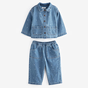 Mid Blue Denim 100% Cotton Shirt And Trousers Set (3mths-5-6yrs)