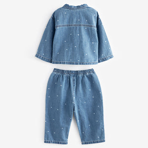 Mid Blue Denim 100% Cotton Shirt And Trousers Set (3mths-5-6yrs)