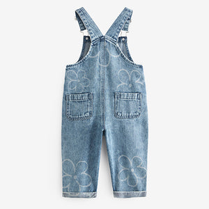 Mid Blue Denim Flower Dungarees (3mths-5-6yrs)