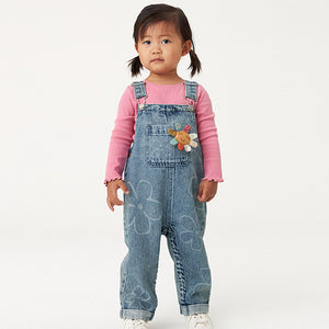 Mid Blue Denim Flower Dungarees (3mths-5-6yrs)