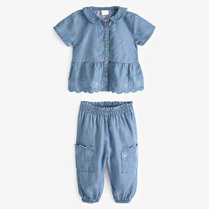 Denim Broderie Shirt and Trousers Set (3mths-4-5yrs)