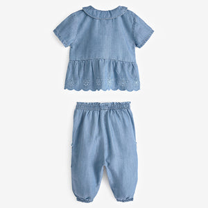 Denim Broderie Shirt and Trousers Set (3mths-4-5yrs)