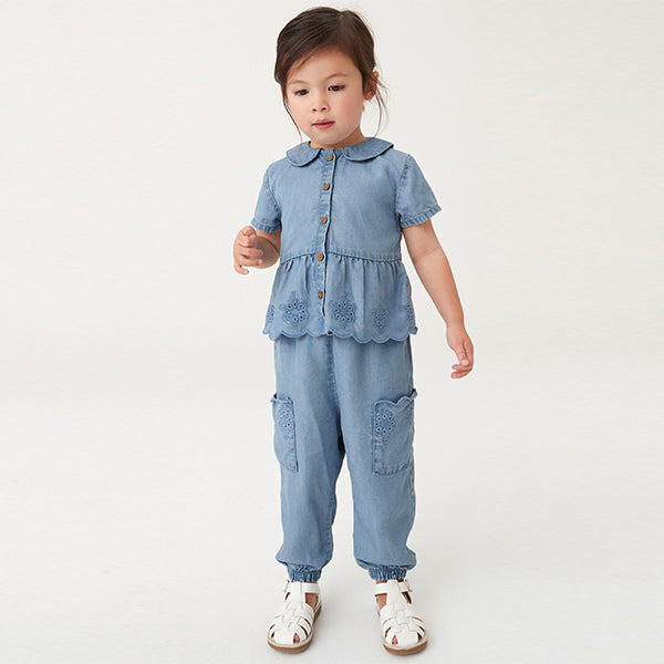 Denim Broderie Shirt and Trousers Set (3mths-4-5yrs)