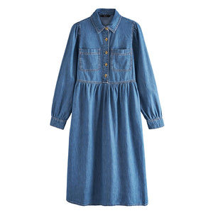 Mid Blue Denim Smock Midi Dress