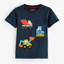 Load image into Gallery viewer, Navy/Red Appliqué Transport 100% Cotton Short Sleeve T-Shirt (3mths-5-6yrs)
