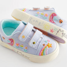 Load image into Gallery viewer, Blue Rainbow Standard Fit (F) Embellished Touch Fasten Strap Trainers
