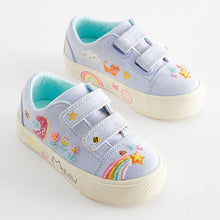 Load image into Gallery viewer, Blue Rainbow Standard Fit (F) Embellished Touch Fasten Strap Trainers
