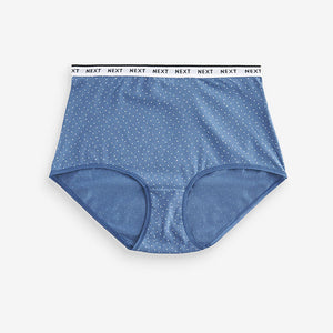 White/Light Blue Full Brief Cotton Rich Logo Knickers 4 Pack