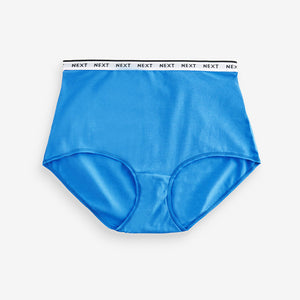 White/Light Blue Full Brief Cotton Rich Logo Knickers 4 Pack