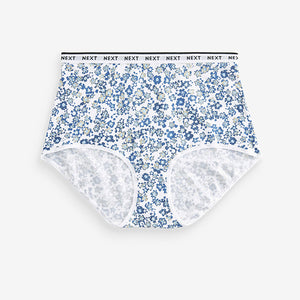 White/Light Blue Full Brief Cotton Rich Logo Knickers 4 Pack