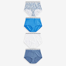 Load image into Gallery viewer, White/Light Blue Full Brief Cotton Rich Logo Knickers 4 Pack
