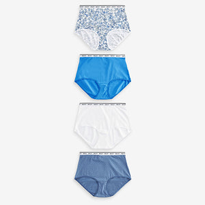 White/Light Blue Full Brief Cotton Rich Logo Knickers 4 Pack