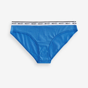 White/Light Blue Bikini Cotton Rich Logo Knickers 4 Pack