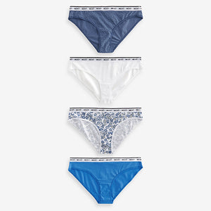 White/Light Blue Bikini Cotton Rich Logo Knickers 4 Pack