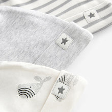Load image into Gallery viewer, Grey Whale Baby 100% Cotton Tie Top Hats 3 Pack (0-6mths)
