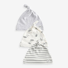 Load image into Gallery viewer, Grey Whale Baby 100% Cotton Tie Top Hats 3 Pack (0-6mths)
