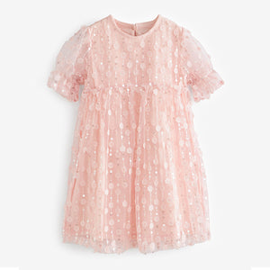 Pink Sequin Mesh Flower Party Dress (3-12yrs)