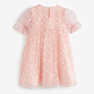 Pink Sequin Mesh Flower Party Dress (3-12yrs)