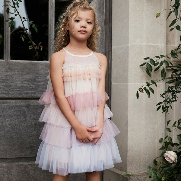 Pink/ Pastel Rainbow Tiered Mesh Party Dress (3-11yrs)