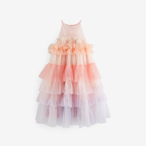 Pink/ Pastel Rainbow Tiered Mesh Party Dress (3-11yrs)